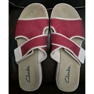 Clarks Sandals Womens 10 M Red White Slides Slip On Strappy Casual Comfort